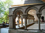 ...with carved columns depicting biblical scenes in one of its few outdoor areas...