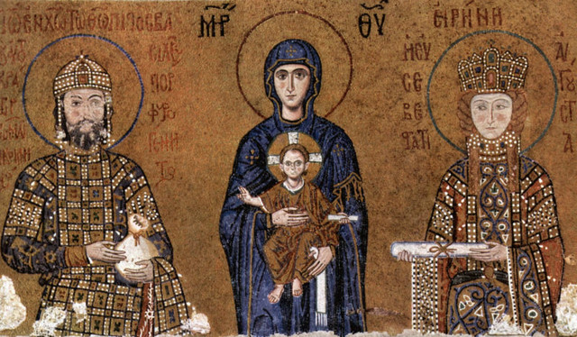...John II Comnneus and his wife Empress Irene receiving blessings from the baby Jesus...