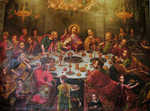 The Last Supper with Guinea pig on the table, painted by Marco Zapata, Cusco