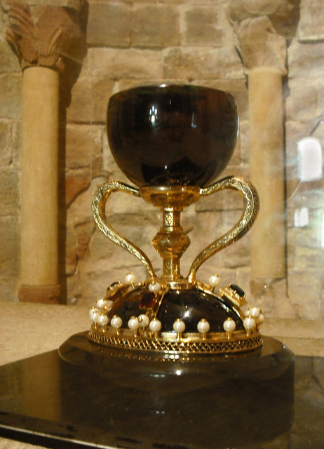 ...received the chalice of the Last Supper, or Holy Grail, in 1071 for safe keeping during the Moorish invasion. This replica is now displayed...
