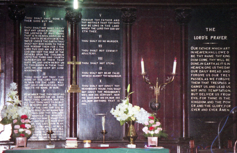Ten Commandments and the Lord's Prayer as an altar backdrop at St Francis Church in Cochin - the first church in India.
