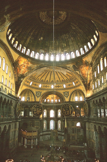 Inside the immense Hagia Sofia / Aya Sofya / Santa Sophia / Church of Divine Wisdom in Istanbul...