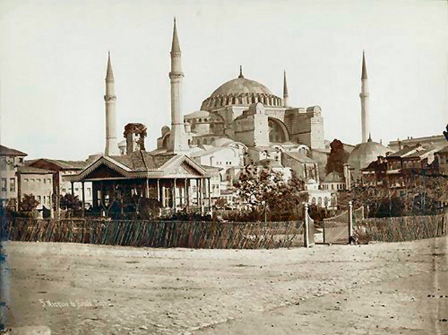 ...Aya Sofya around 1885, by Pascal Sebah in Mosquée de Sainte Sophie, it remained the world's largest cathedral for 1000 years...